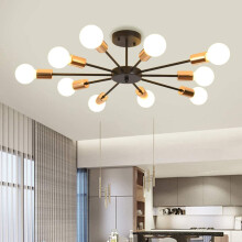 JIINOO Semi Flush Mount Ceiling Light,10-Light E27 Base Modern Black Chandelier,Industrial Vintage Pendant Ceiling Lamp Fixture for Kitchen Farmhouse