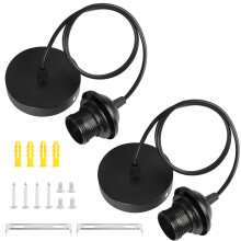 AUAUY 2 Pack Black Pendant Light Fitting, E27 Lamp Holder for Ceiling Pendant Light with 90CM Adjustable Cable, Flex Cable Ceiling Rose, Modern Ceili