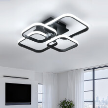 DELIPOP Mordern LED Ceiling Light, 60W 6750LM Chandelier Ceiling Light with 4 Black Squares, Semi Flush Mount Ceiling Lamp for Bedroom, Kitchen, Dini