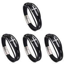 Men's Leather Cross Bracelet Braided Multi-layer Wristband