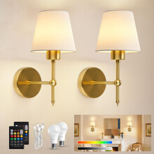 Ketom Rechargeable Wall Lights Set of 2, Battery Wall Lights Indoor with Remote, 3 Color Temperature, 8 RGB Colors Dimmable, Wireless Sconce for Bedr