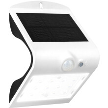 Luceco Solar Powered LED Outdoor Wall Light with PIR Motion Sensor, Security Light, Exterior Lighting, Curved Design, Adjustable, Guardian, White, IP