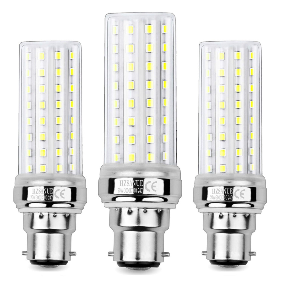 Hzsanue Led Corn Bulbs 20W, 150W Incandescent Bulbs Equivalent, 2300Lm, 6000K Daylight B22 Bayonet Cap, Pack Of 3 White 64263670