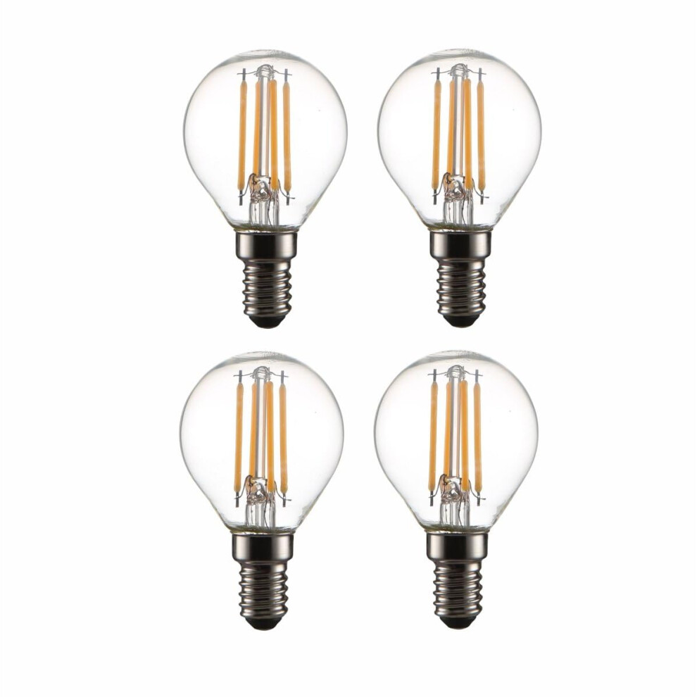 Tekled P45 Filament Vintage Dimmable Led Bulbs | E14 Small Edison Screw | Energy Saving 4W Bulb 40W Equivalent | Clear 2700K 470Lm | 4-Pack | Light 72192436