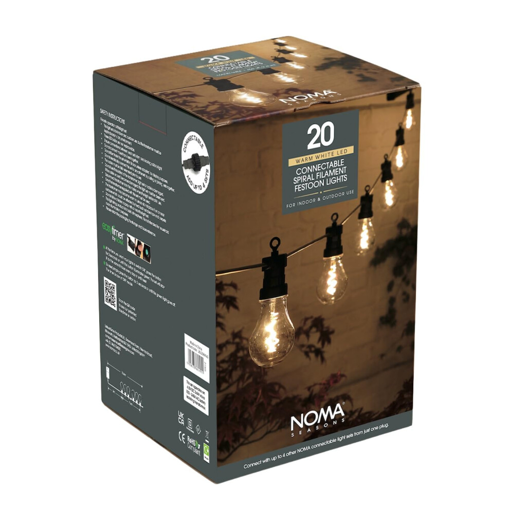 Noma Connectable Festoon Lights, 20 Spiral Filament Led Bulbs, 10.6 M 49106992