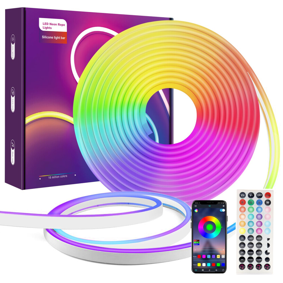 Neon Led Strip 16.4Ft Waterproof Rgb Strip With App/Remote Control, 24V Flexible Rope S, Multiple Mode,Music Sync Gaming,Suitable F Light 10838488