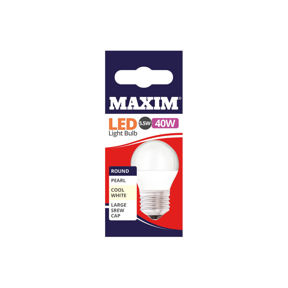 Maxim Led Bulbs [Pack Of 10] Type: Round (Cool ) 6Watts (40Watts) / Pearl Finish / 25 000 Hours/Energy Saving Multipack 40Mlre27c5x10 White 15650719