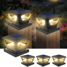 Solar Post Lights 4 Pack,12 LEDs 1500mAh Warm White IP65 Waterproof Fence Post Lights for Garden Outdoor,Easy Install for 44 & 3.53.5 & 3x3 Wooden
