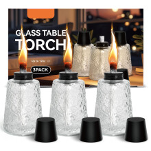 3 Pack Oil Lamp Clear Glass Table Torch Citronella Oil Lamps Lantern with 3 Wicks for Indoor Outdoor Patio Decors