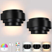 Glowlit Wireless Wall Lights Black, Battery Operated with Rechargeable Bulb Set of 2, Touch & Remote, Indoor Wall Sconces 19 Colors Cordless Wall Lig
