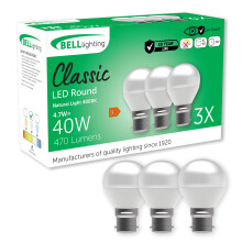 BELL Lighting B22 Bayonet Non Dimmable Light Bulb LED Golf Ball 3 Pack | Natural White 4000K | 470 Lumen 4.7W | Energy Saving Round LED Light Bulb |