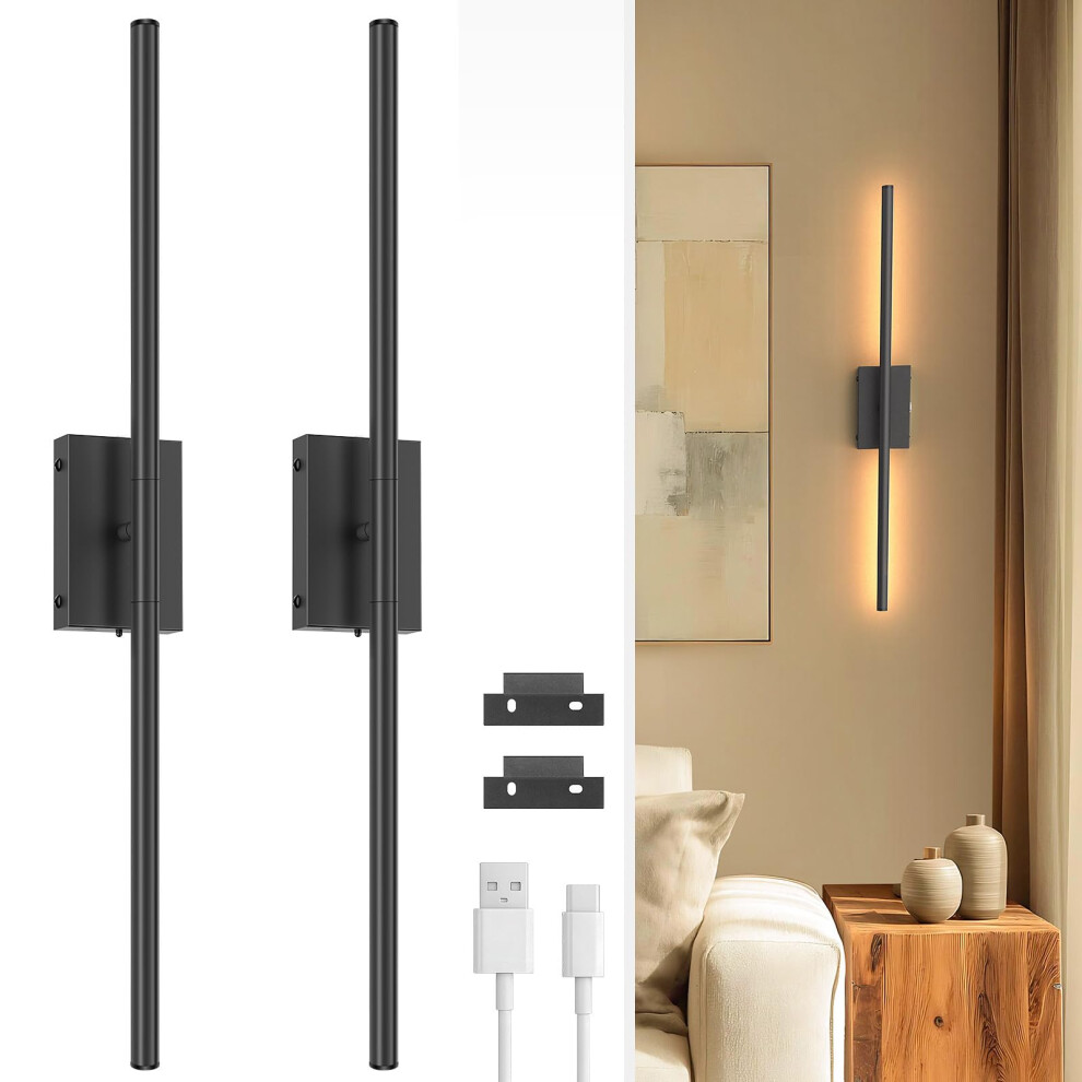Niorsun 70Cm Battery Operated Wall Lights, Rechargeable Wall Lights With Remote, 3 Color Temperature Dimmable Wireless Wall Detachable W Black/Light 74552122