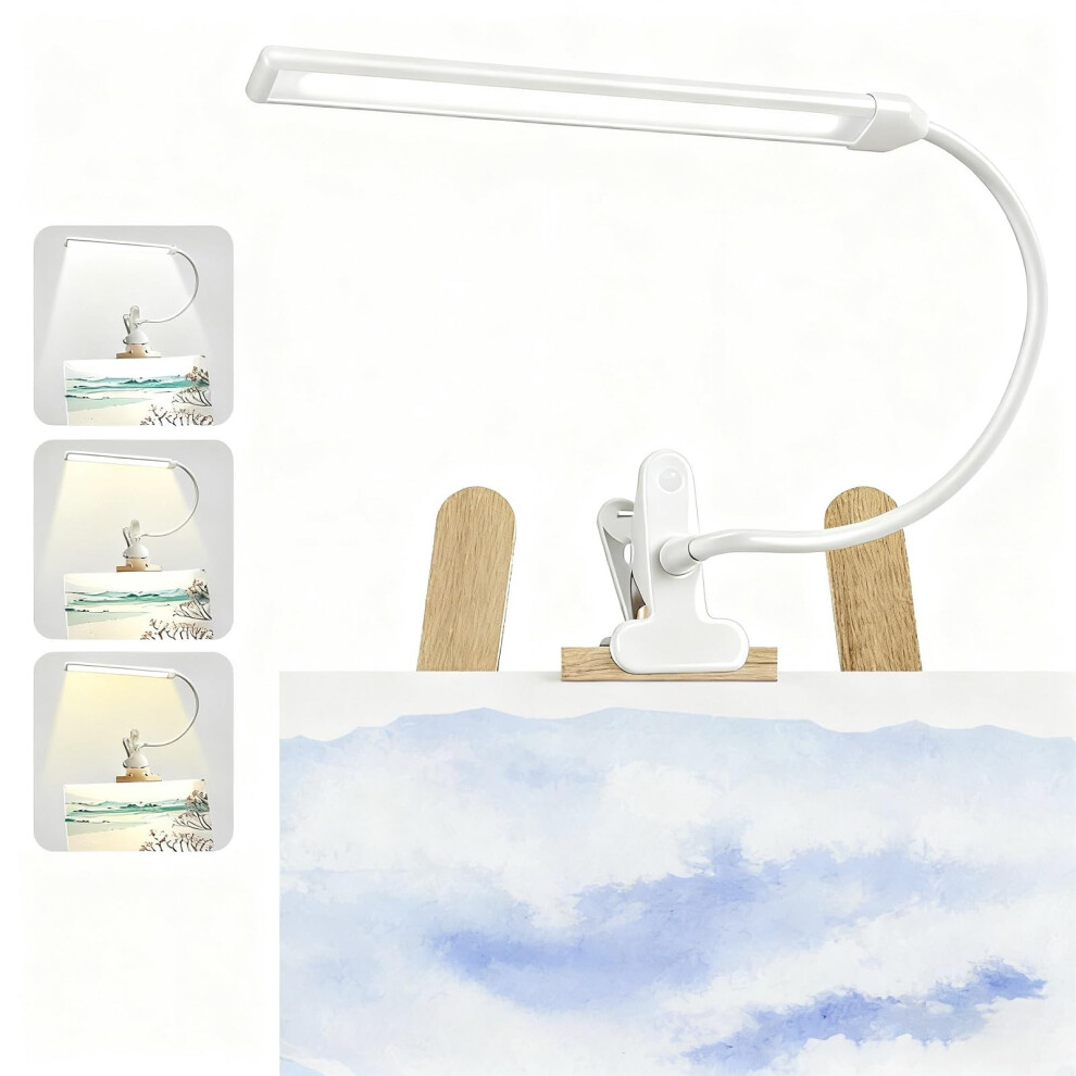 Lamptobe Clip-On Led Easel Lamp For Artists Painting, 3 Color Modes Dimmable Desk Lamp With Clamp, Eye-Care Reading Light With Flexible Arm For Over