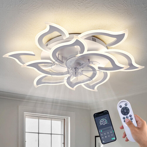 ChenSolara 90cm-Inch White LED Ceiling Fan Light with Remote & App Control, 6 Speeds, Dimmable, Silent Motor, 3 Colour Modes, Timer Function, Modern