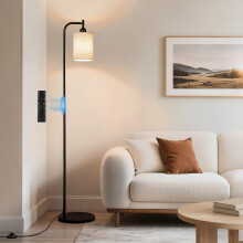 Tuocal Floor Lamp with Linen Shade, 63" Modern Standing Lamps with Remote Control and Stepless Dimmable& 3 Color Temperatures, Floor Lamps for Living