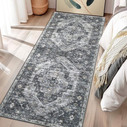 Vintage Oriental Runner Rug Grey 2 ft x 6 ft