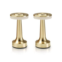 Auraglow Satin Brass Rechargeable Touch Control Cordless LED Table Lamp - Perfect for Bedside Tables, Hotels and Restaurants - Twin Pack