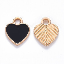 Alloy Enamel Heart Charms Light Gold Black 10pc