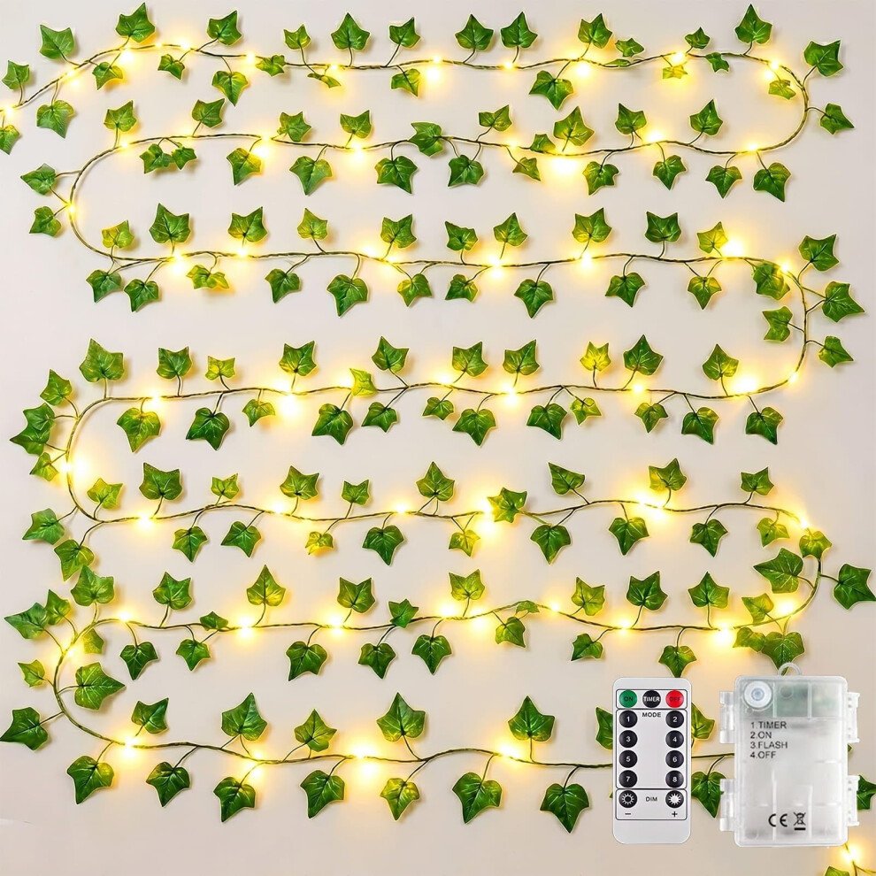 Dekofun Vines With Fairy Lights -10M 100Led Ivy Fairy Lights Battery Operated With Remote, 8 Modes Waterproof Fake Ivy Garland Artificial For Bedroom 35693710
