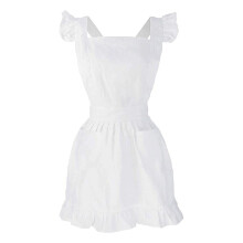 Retro White Apron with Pockets Adjustable Bib