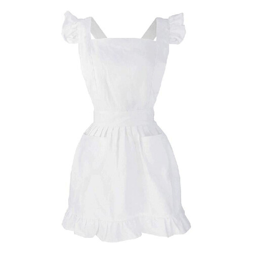 Retro White Apron with Pockets Adjustable Bib