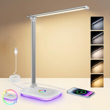 10W LED Desk Lamp with RGB Night Light, 5 Colors Stepless Dimming Table Lamp with USB Charging Port, Touch Control, Memory Function, Bedside Mood Lig