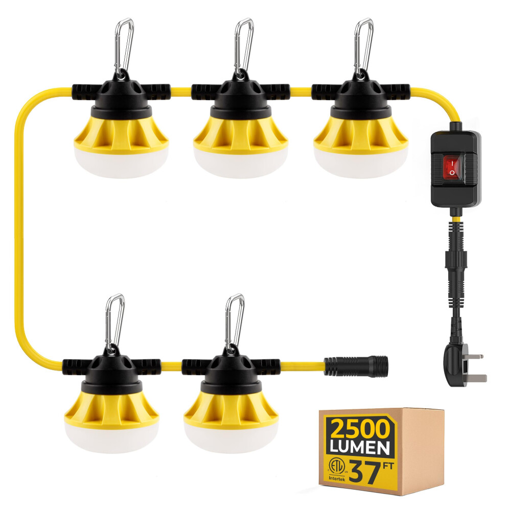 Hyanglux 37Ft Construction String S With Switch & Replaceable Bulbs, Led Work Etl Certified, Ip65 Waterproof, Linkable Up To 16 Sets, For Light 97015369