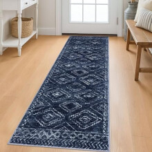 Blauer geometrischer Eingangsteppich, 90 x 150 cm, rutschfest, Polyester