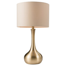 National Lighting Modern Table Lamp - 3-Stage Dimmer Touch Lamp for Desk - Bedside Reading Lamps for Bedroom - Soft Brass Effect & Taupe Cotton - 40W