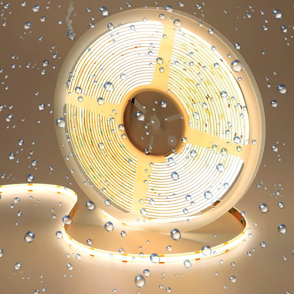 Goming 10M/32.8Ft 24V Cob Led Strip Waterproof Ip65 Natural 4000K Uniform Glow 3840Leds Cri 93+ Flexible Led Tape S For Diy Cabinet Light/White 13374327