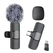 Professional Wireless Lavalier Microphone for iPhone iPad, Cordless Omnidirectional Clip Mic, Plug-Play Microphone for Interview Video Podcast Vlog Y