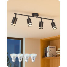 EDISHINE 4 Way Spotlights Ceiling Lights, 4 GU10 LED Bulbs Included, Horizontal 340 Vertical 90 Rotation Adjustable, Modern Ceiling Light Rotatable