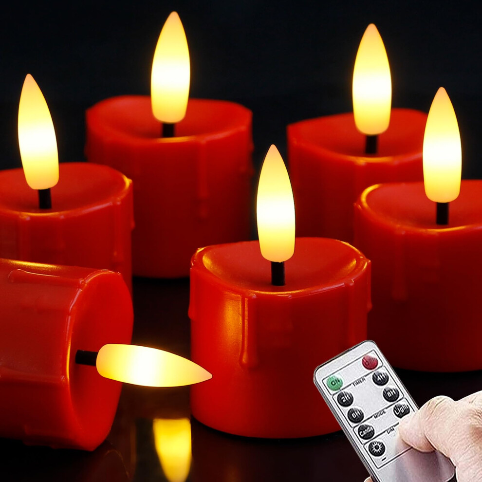 Yeelida Flameless Remote & Timer 4Cm X6.5cm Plastic Tea Led Candles With Batteries, 6Pcs Battery Operated Flickering Electric Dripping Light/Burgundy 60881090
