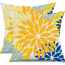 Fundas de almohada impermeables con estampado floral azul y amarillo, juego de 18x18 pulgadas.