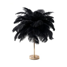 Creative Black Ostrich Feather Table Lamp Bedside Lamp Light Luxury and Elegant Lampshade Night Light Table Lighting for Living Room Bedroom Home Dec