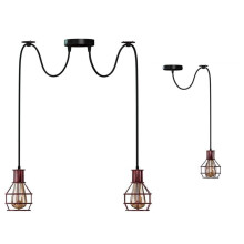 DC VOLTAGE 2 Head Spider Pendant Light with 2m Adjustable Cables, Vintage Industrial 15cm Rustic Red Metal Shade Ceiling Hanging Lamp Fixture for Liv