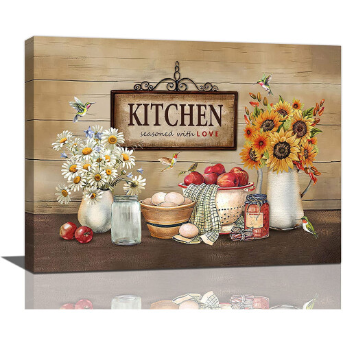 Rustic Farmhouse Kitchen Canvas Wall Art