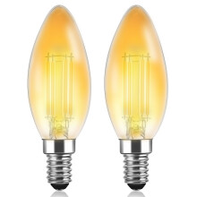 Xiansini 2 Pack C35 E14 LED Candle Bulb, 2200K 2W E14 LED Light Bulb Warm Amber 220V, 330LM, SES Candle LED Filament Bulb for Chandeliers, Vintage Ed
