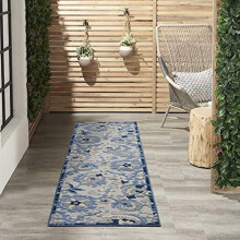 Tapis d'extérieur Home Aloha bleu et gris à motif floral 60 x 180 cm