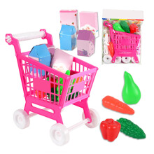 21 Pcs Kids Shopping Cart Trolley Play Set, Lovely and Durable Toy Cart for Children Role Play with Accessories