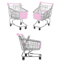 Light Pink Children's Mini Shopping Trolley, Metal Kids Grocery Cart Toy with Smooth Wheels for Pretend Play