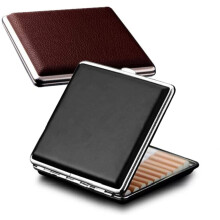 Leather Cigarette Case Metal Box for 20 Cigarettes, Slim Pocket Holder for Men and Women, Gift Idea, Black