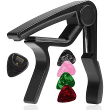 Satargo Guitar Capo for Acoustic and Electric Guitars, Black, with 4 Guitar Picks and Pick Holder