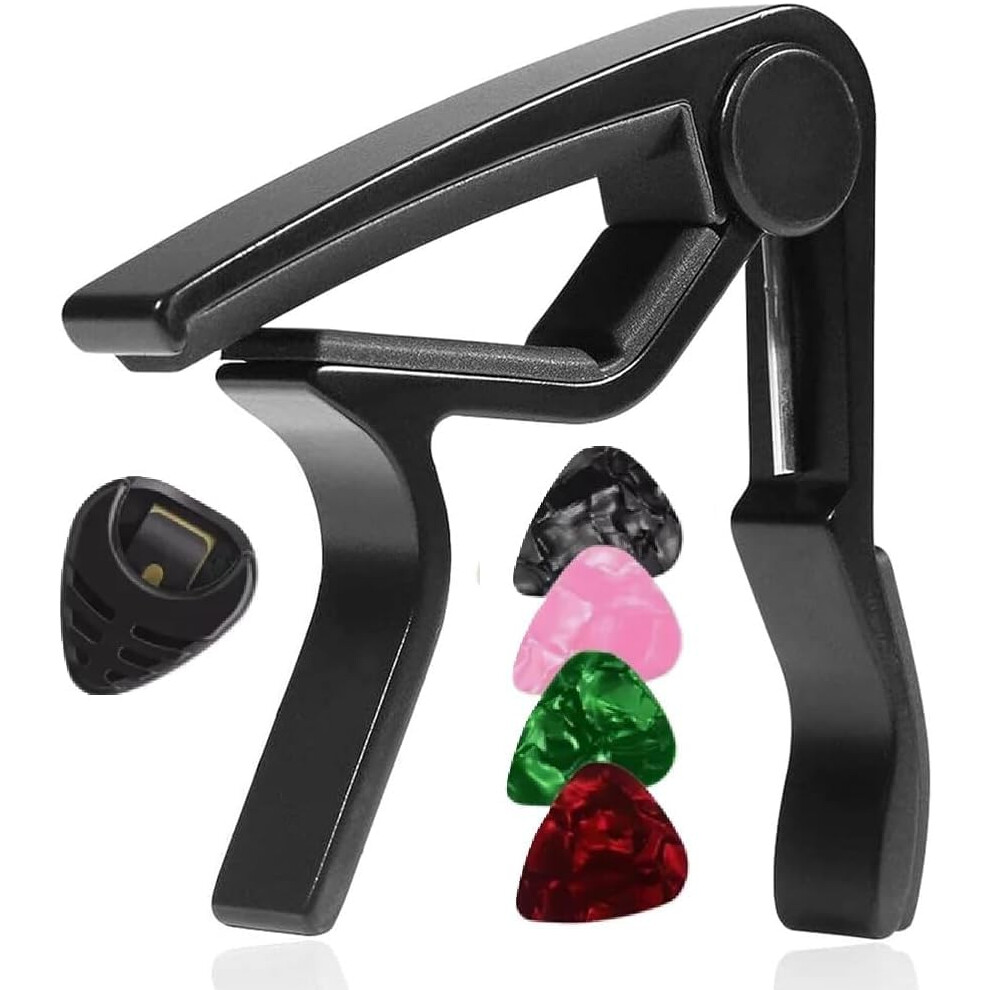 Satargo Guitar Capo For Acoustic And Electric Guitars, Black, With 4 G