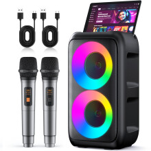 HEEBUKE Karaoke Machine, Portable Bluetooth Speaker with 2 Wireless Karaoke Microphones, 2x10W Karaoke for Adults Kids with Upgraded Subwoofer, PA Sy