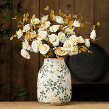 Vaso de cerâmica estilo Chinoiserie verde e branco, 20 cm