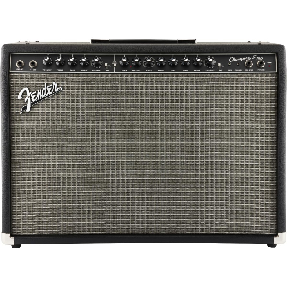 Fender Champion Ii 100, Combo Guitar Amp, 100W, Suitable For Electric Guitar, More Power, Upgraded Effects And Amp Models, Black/Silver