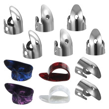 Ptwola 12pcs Steel Finger Picks Set, Includes 8pcs Silver Steel Finger Picks and 4pcs Plastic Celluloid Thumb Picks Adjustable Metal Bass Plectrum fo