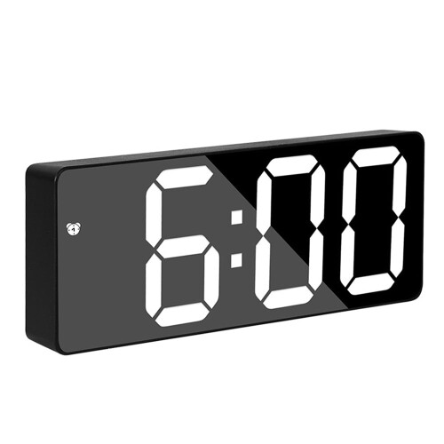 Despertador de espelho LED com função soneca, data e temperatura.