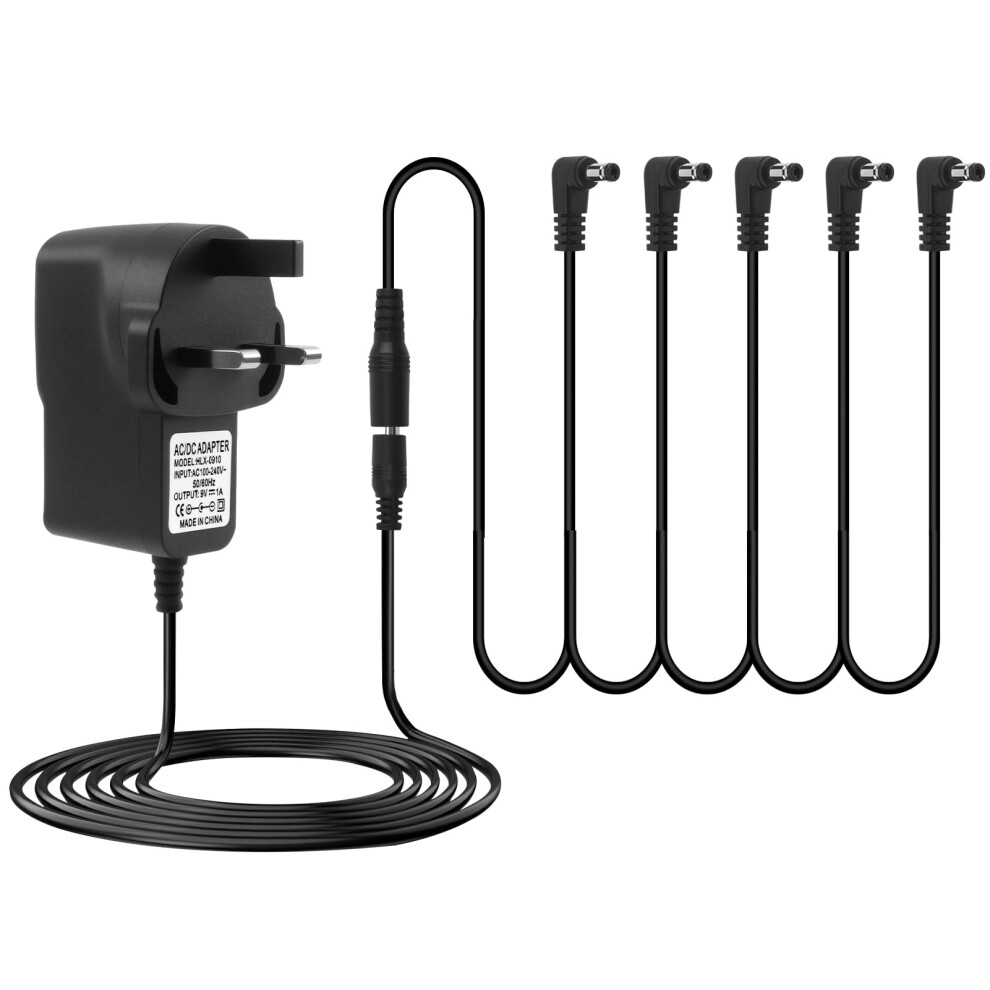 Tianxuan Dc 9V Guitar Pedal Power Supply Adapter(1A) With 5 Way Daisy Chain Cab